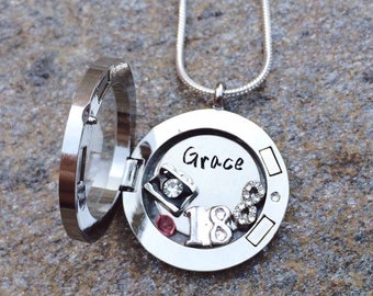 18th Birthday Gift for Her Personalised Floating Locket Necklace with Engraved Disc