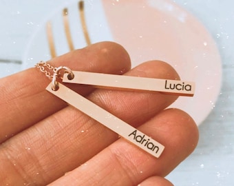 Bar Necklace Kids Names Mum jewelry Gift - Children Names Personalised minimalist Mom necklace - Rose Gold Engraved Bar Custom Necklace