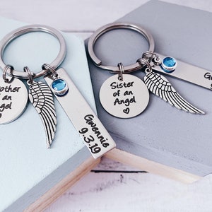 Siblings Loss Angel Keychain Brother Sister Gift - Memorial Custom Keepsake - Infant Wings Remembrance Gifts - Custom Miscarriage Keyring