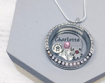 Floating Locket Personalised Mom and Daughter/Son Necklace Jewellery - Mummy Memory Locket Round Pendant - Mothers Day Gift Mommmy Jewelry
