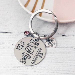 New Mum Gift Baby Birth Keyring Personalised Stats - New Parent New Born Keepsake - Custom Mummy Gift Baby Birthday Natalicio Keychain