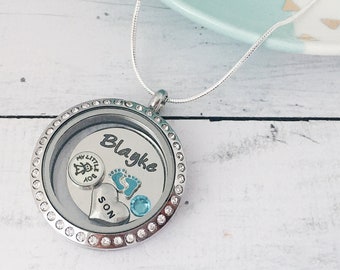Memory Floating Locket Pendant girl/boy Keepsake - Personalised Daughter / Son Locket Necklace Engraved Jewelry - Christmas gifts for her