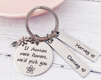 Aunty Personalised Gift Keyring - Niece Nephew Engraved gift - Best Aunt Keyring Keepsake - If Aunties were flowers we'd pick you Keychain