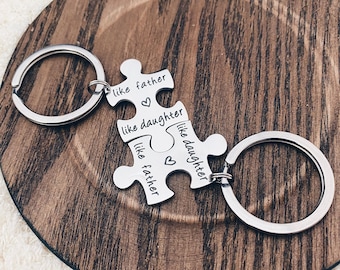 Jigsaw puzzle piece keyring Father and daughter - Father's day gift matching set - personalised puzzle set - gifts for dad, daughter dad set