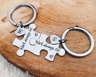 Jigsaw Puzzle Piece Keychain Set Love - Couple Matching Set Keyring You Complete Me - Personalised Valentines Day Anniversary Gifts For Him