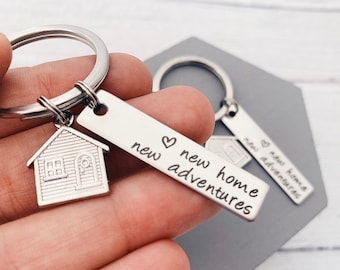 New House Keyring Housewarming Gift - Couple Keychain New Home New Adventures Gift Set- Moving In Together - House Keys Keyring First Home