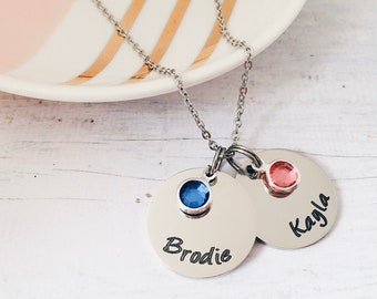 Mummy Personalised sons Daughters names baby boys girls necklace - Family engraved keepsake pendant mum jewelry - Custom gifts for mom