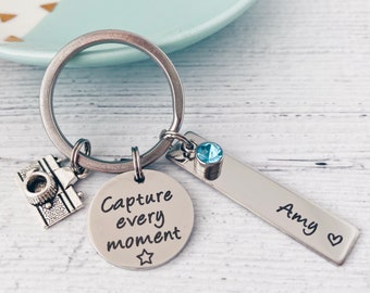 Photographer Gift Keychain ~ Capture Every Moment Personalised Camera Keyring ~ Photography Photo Gift - Custom Camera Accessories Keychain
