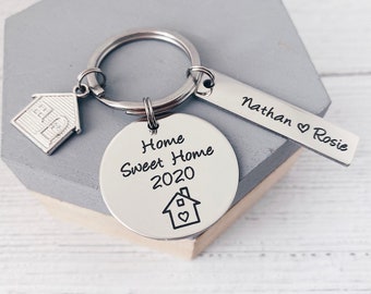 Llavero con texto &quot;Dulce hogar&quot;, regalo de inauguración de la casa - Regalo para pareja que estrena casa - Llavero personalizado con llaves de casa - Mudanza - Regalo de cierre de la primera casa