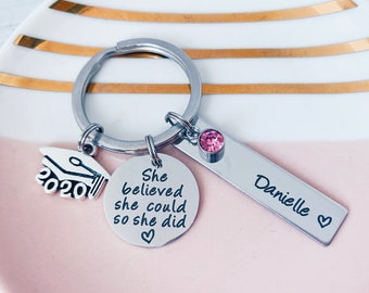 New Graduate 2024 Gift Motivational Keyring - Graduation High School College Nurse Midwife Teacher Gift Keychain - She believed So She Did