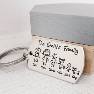 Family Keyring Engraved Personalised Gifts - Custom Family Keepsake for Dad Mum - Family gifts ideas - Characters Family Keychain with names