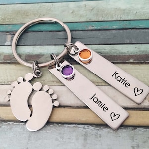 Gifts For Mom Personalised Keychain - Baby foot keepsake keyring mothers day gift - Presents for her Mummy keyring - Custom keychain for mum