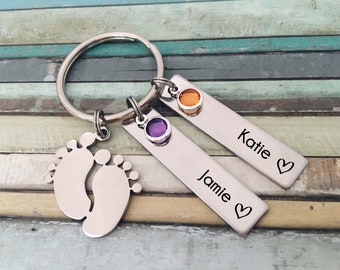 Gifts For Mom Personalised Keychain - Baby foot keepsake keyring mothers day gift - Presents for her Mummy keyring - Custom keychain for mum