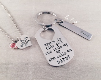 Personalized keychain for dad and necklace set - Daddy's girl keyring - Father's day gift - Engraved gifts for men - Set dad and daughter