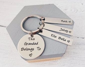 Gifts for Grandad keychain - This Grandad Belongs To personalised keyring - Fathers day gift - Custom keyring child names Grandpa keepsake