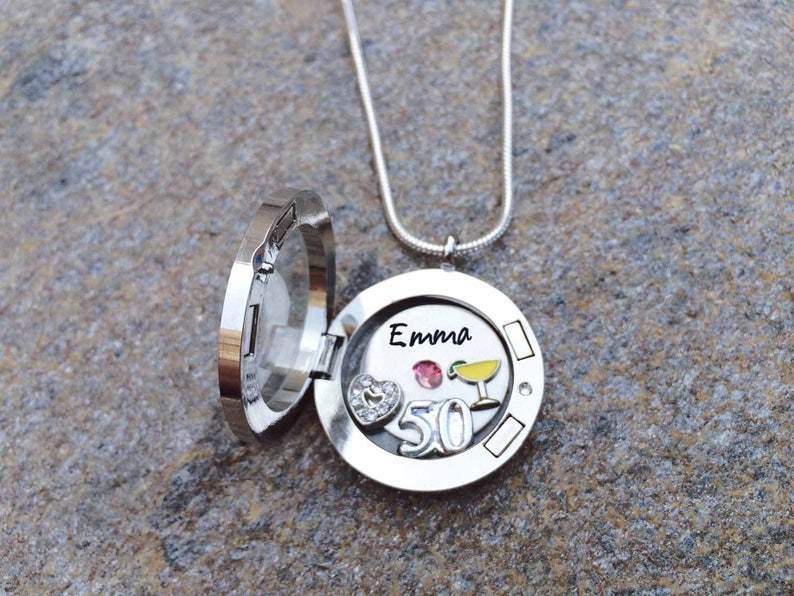 Personalised 50th birthday memory locket necklace 50th Birthday Gift For Her Happy birthday custom necklace Happy 50th floating locket image 1