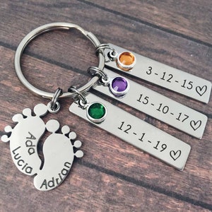 Gifts For Mum Personalised Keyring - Baby foot keepsake keychain mothers day gift - Presents for her Mummy keyring - Custom keychain for mom