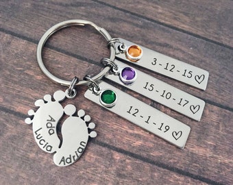 Gifts For Mum Personalised Keyring - Baby foot keepsake keychain mothers day gift - Presents for her Mummy keyring - Custom keychain for mom