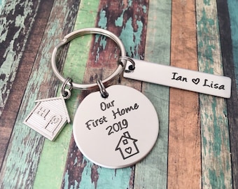 Llavero de inauguración de la casa por primera vez - Regalo de inauguración de la casa para parejas que compran una casa nueva - Llavero de llaves de casa personalizado Regalo de cierre de la primera casa