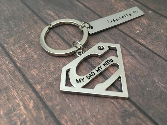 Father/'s day gifts Superman keychain Custom daddy keyring Personalized keychain our dad our hero Superman keyring hero gifts for dad