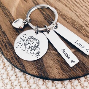 Kid's Art Drawing Keyring Stainless Steel Engraved Children Artwork Handwriting Personalised Baby Keychain Custom Father Dad Grandpa gift image 4