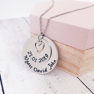 Newborn Mummy Necklace Gift Keepsake - Family Gifts for mom newborn -  Custom Jewelry Necklace for her - Personalised heart baby pendant