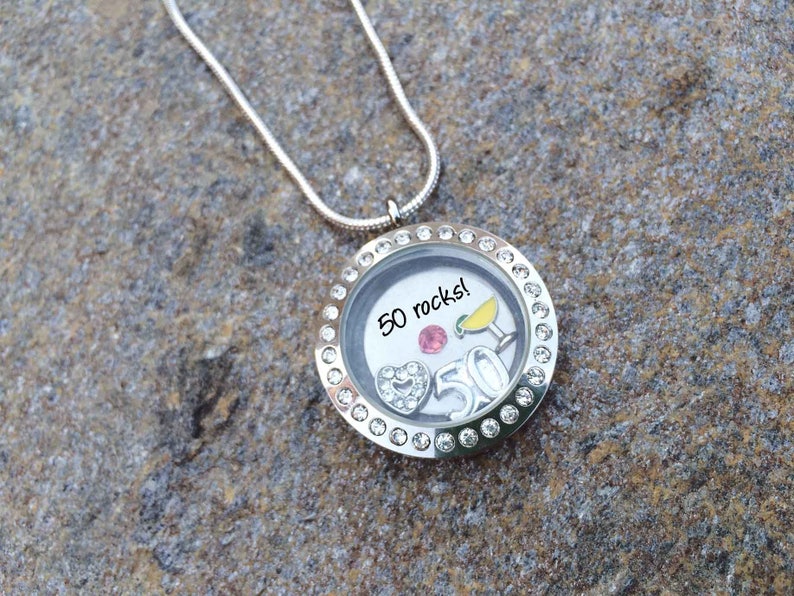 Personalised 50th birthday memory locket necklace 50th Birthday Gift For Her Happy birthday custom necklace Happy 50th floating locket image 2