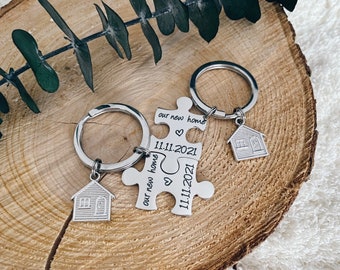 New Home Keyring Housewarming Puzzle Gift - Couple First House Jigsaw Gift Set House Keys Keychain Moving In Together First Home Puzzle Gift