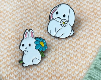 Bunny Brooch, Lovely White Rabbits Laple Pin, Rabbit Hare Enamel Pin, White Rabbit Bunny Enamel Pin, Animal Pin, Birthday Gifts For Her