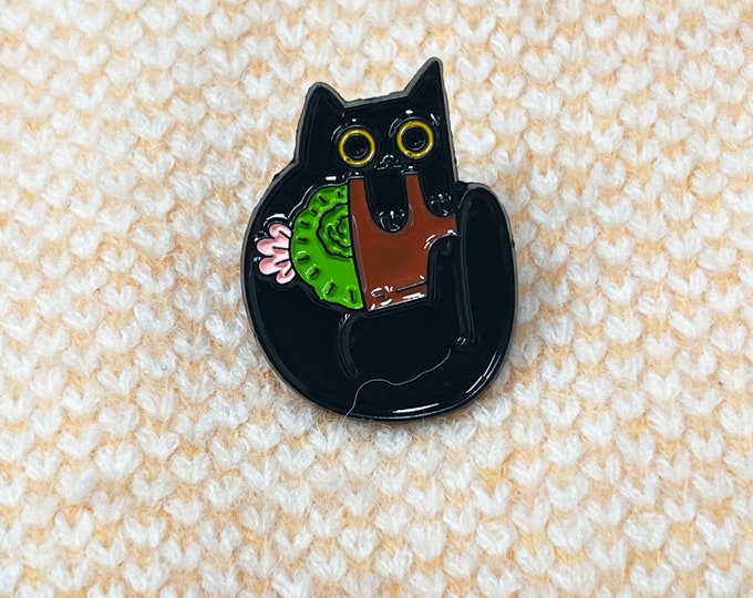 Black Cat In Flowering Shrubs Enamel Pin, Cute Black Cat Matel Enamel Pin, Cat Kitten Pins, Clothing Accessories Laple Pin, Gift for Her