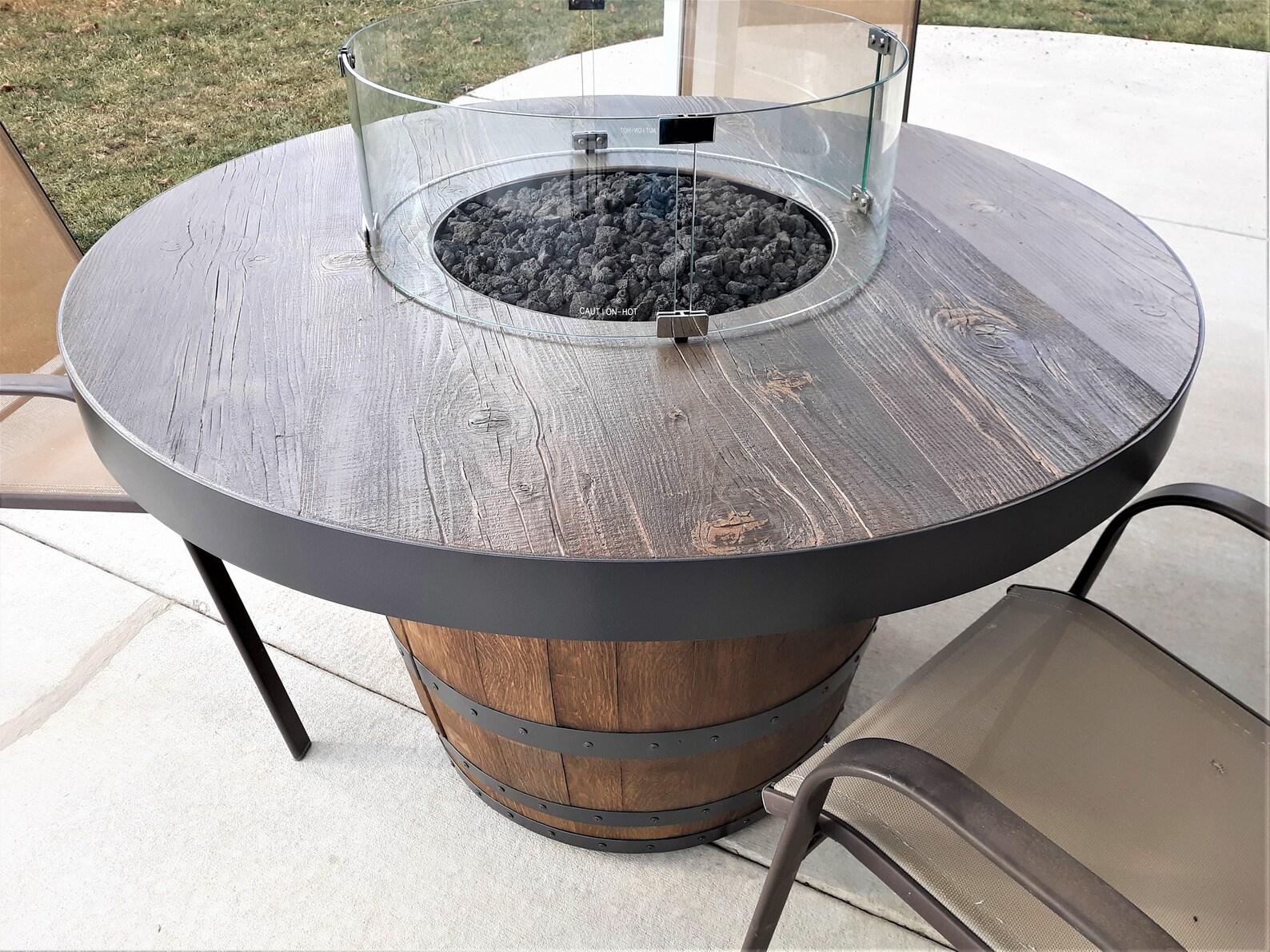 Wine Barrel Fire Table Dining Height Etsy