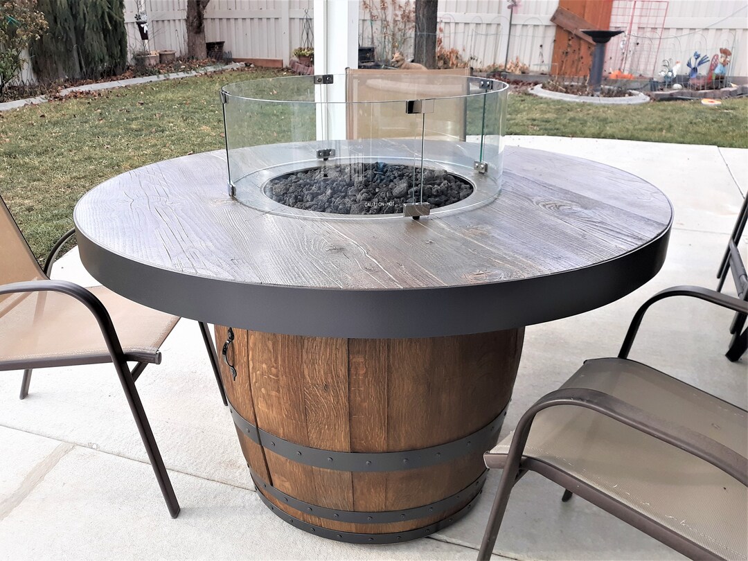 Wine Barrel Fire Table Dining Height Etsy