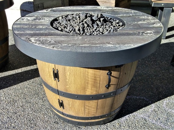 Whiskey Wine Barrel Concrete Fire Pit Mystic Fog Etsy