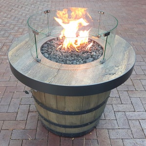 Whiskey Wine Barrel / Concrete Fire Pit  - Portable / Propane