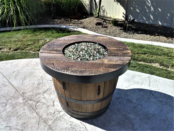 Whiskey Wine Barrel Concrete Fire Pit Bronze Timber Etsy