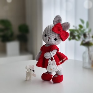 Crochet Big Bow Bunny Pattern: Amigurumi Doll with Dress & Bag (PDF Pattern)