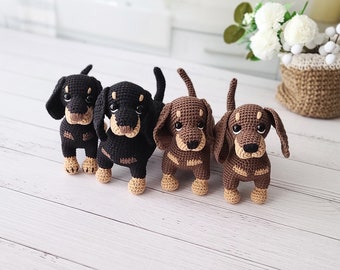 gehäkelter Dackel,Amigurumi Hund,pdf,Häkelanleitung für Hunde,Dachshund,Häkelspielzeug.