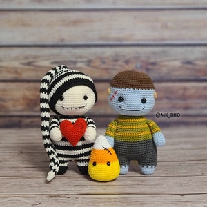 MiniJack and MiniFranky, Amigurumi pattern, crochet Jack Skellington, crochet Frankenstein, PDF