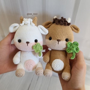 Crochet Cow Amigurumi Pattern: Lucky Cow with Clover (PDF)