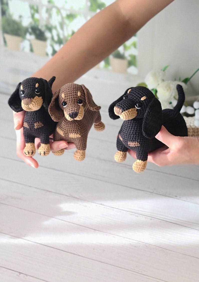 teckel au crochet, chien amigurumi, pdf, modèle de chien au crochet, teckel, jouet au crochet. image 5