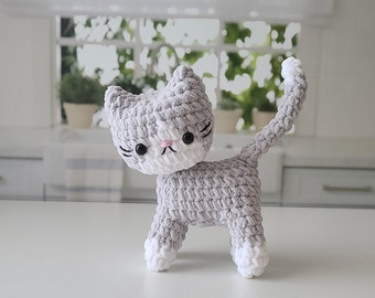 Crochet Cat Pattern: No-Sew Kitten, Shushu-Grey (PDF)