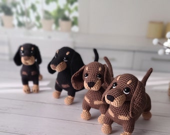 かぎ針編みのダックスフントのパターン - 編みぐるみ犬のおもちゃ