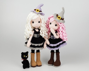 crochet pattern, amigurumi Witch and Cat
