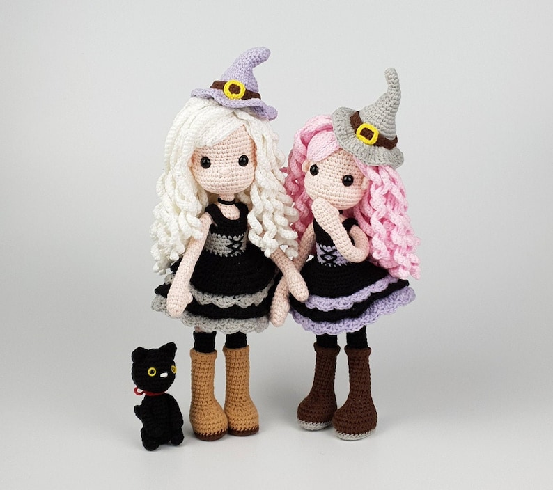 crochet pattern, amigurumi Witch and Cat image 1