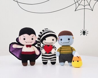 Crochet Halloween Amigurumi Pattern: Jack, Franky, Vampire (3 PDF)