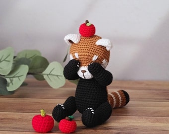 panda rojo a crochet, panda menor, amigurumi redpanda, pdf, patrón de crochet