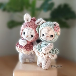 crochet doll pattern,amigurumi, baby bear and bunny