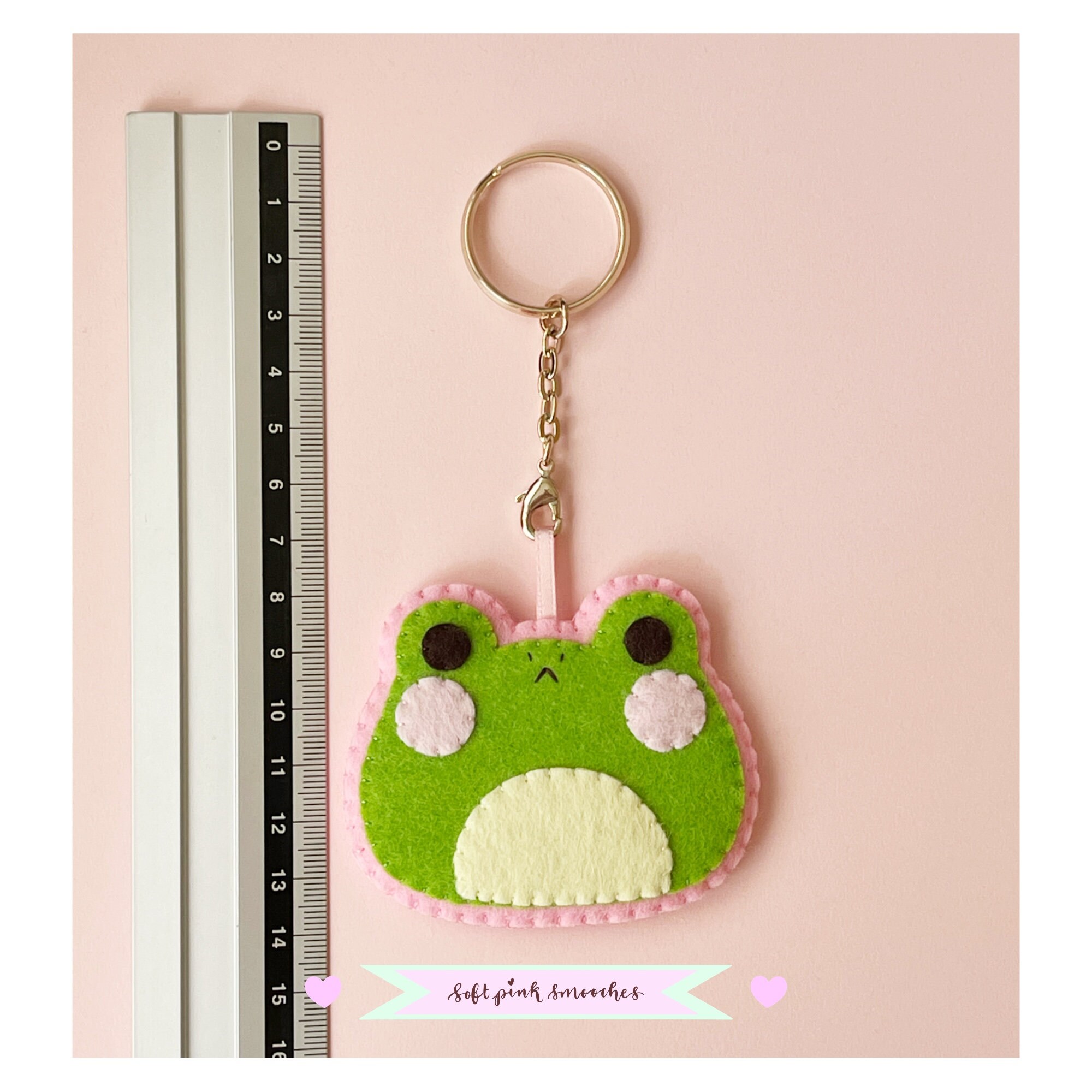 Felt Frog Keychain large Keyring Yellow Green Woolblend Felt Cute Felt