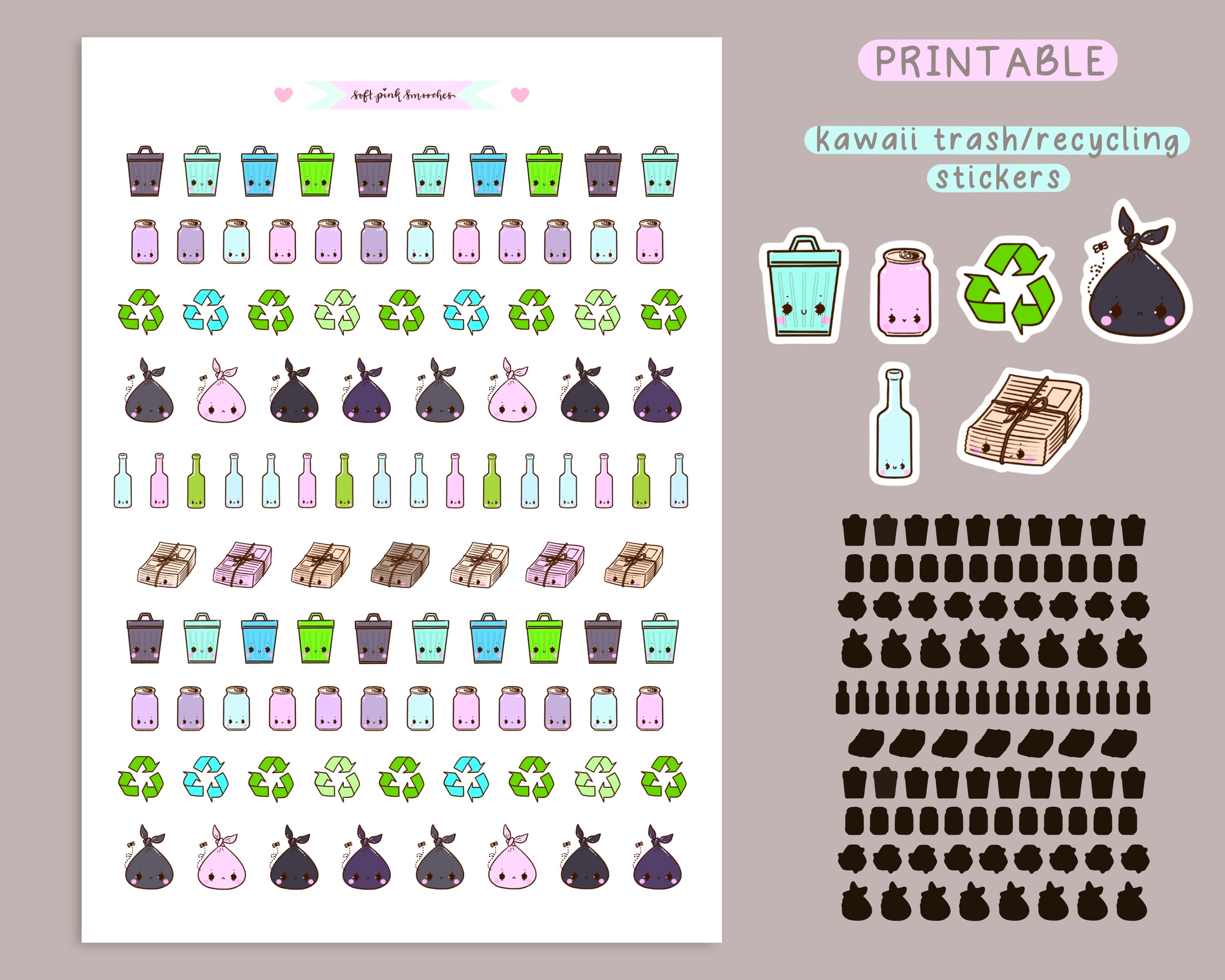 Kawaii Trash/Recycling Printable Stickers W/ Cut File Cute Etsy