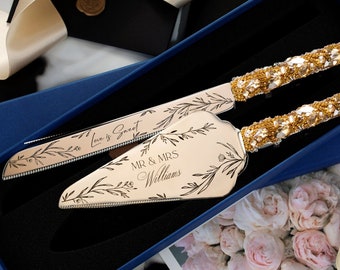 Personalized Wedding Cake Server Set gold Personalized gift Wedding Cake Knife Cutting Set gold Wedding Cake Server cake knife set